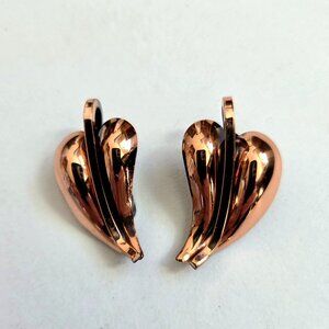 Vintage Renoir copper clip on leaf shape earrings. Signed.